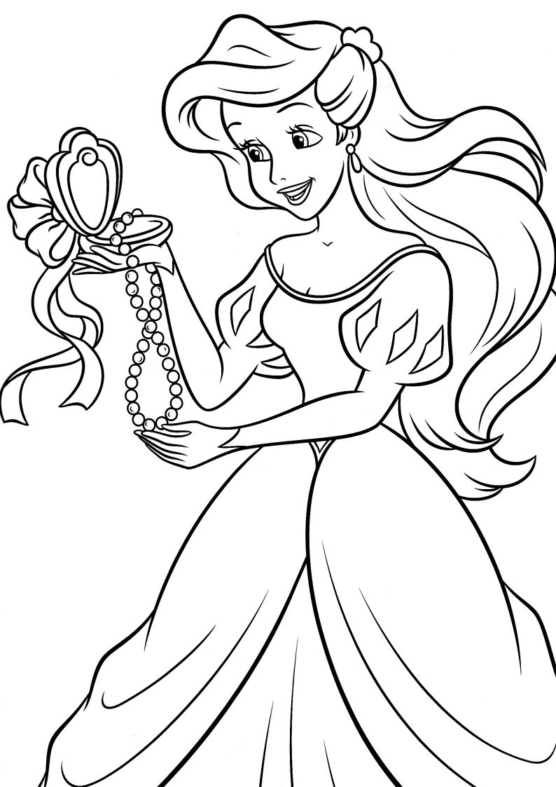 kolorowanka księżniczka Ariel z bajki Mała Syrenka od wytwórni Disney, obrazek do wydruku i pokolorowania kredkami numer 51